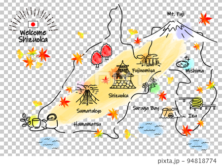 靜岡縣秋季旅遊景點簡單線描圖 94818774