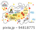 秋の福島県の観光地のシンプル線画イラストマップ 94818775