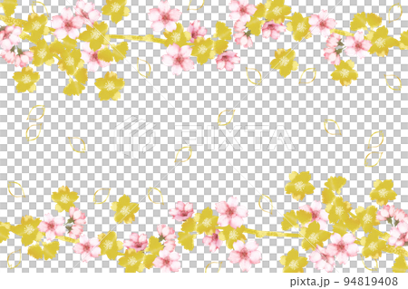 水彩の桜の枝とゴールドの桜のフレーム 94819408