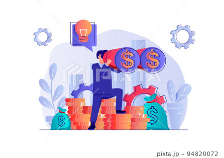 Business vision concept with people scene. Businessman looking binoculars, generates new ideas and project mission, motivation in work. Vector illustration with characters in flat design for web 94820072