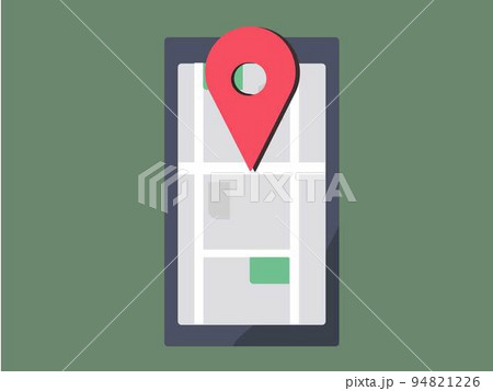 スマホで目的地を調べる。ナビ、GPS、位置情報。イラスト	 スマホで目的地を調べる。ナビ、GPS、位置情報。イラスト	 94821226