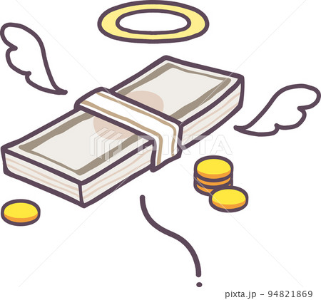 お金が飛んでいく　飛ぶ　羽　天使の輪っか　浪費　お金がない　なくなる　金欠のイラスト素材 94821869