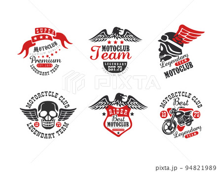 Motorcycle club retro badges set. Biker club,のイラスト
