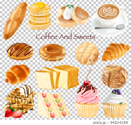 咖啡廳-麵包-插圖集咖啡拿鐵糖果-手繪材料 咖啡廳-麵包-插圖集咖啡拿鐵糖果-手繪材料 94824289