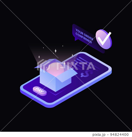 Buy Things in the App Illustration. Online Shopping. Black Template 94824400