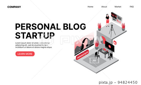 Personal Blog Startup. Vlogging. Horizontal Web Landing Page 94824450