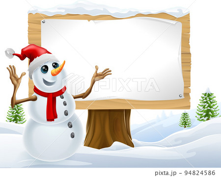 Snowman Christmas Snow Sign Landscape Scene Snowman Christmas Snow Sign Landscape Scene 94824586