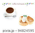 喫茶店ースフレパンケーキとコーヒーのイラストセットー手描き素材 94824595