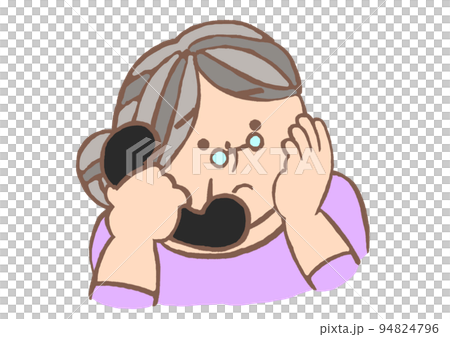 レトロな黒電話で通話している困り顔の高齢女性のイラスト 94824796