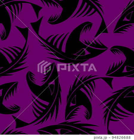 bright seamless pattern of black graphic fish skeletons on a purple background, texture, design 94826688
