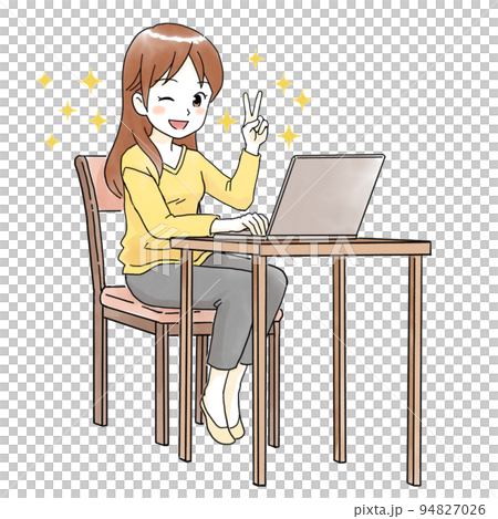 Illustration of a woman operating a computer with a sparkling expression Illustration of a woman operating a computer with a sparkling expression 94827026
