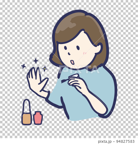 マニキュアを塗る女性のイラスト　ネイルケア　　カラー 94827583