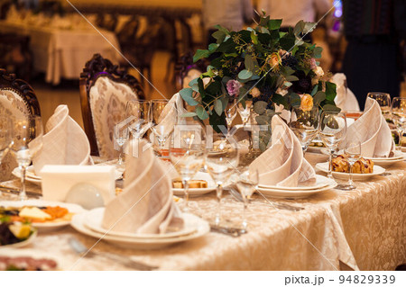 Ceramic tableware on the table 94829339
