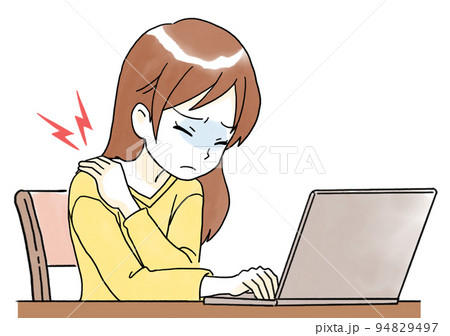 パソコン作業による肩こりに悩む女性のイラスト 94829497