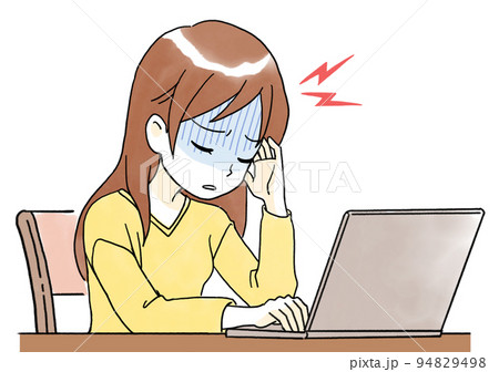 パソコン作業による頭痛で悩む女性のイラスト 94829498