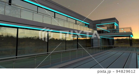 Turquoise LED illumination of the facade of a...のイラスト素材 [94829612] - PIXTA
