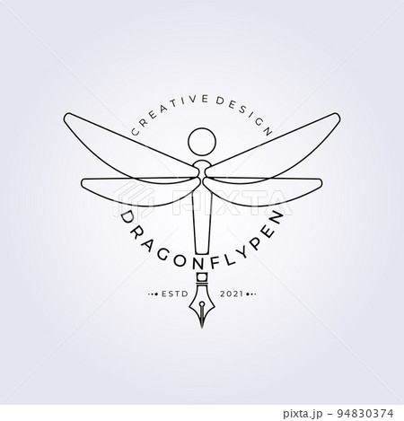 Creative Dragonfly logo, Pen logo vector illustration design, mascot pen logo Creative Dragonfly logo, Pen logo vector illustration design, mascot pen logo 94830374