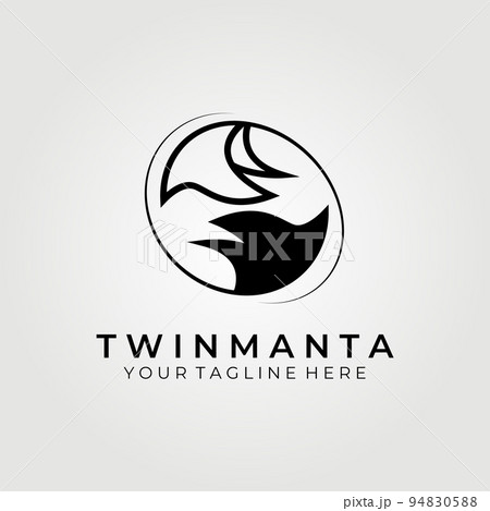 Twin manta , stingray fish logo vector illustration design graphic, vintage and line art 94830588