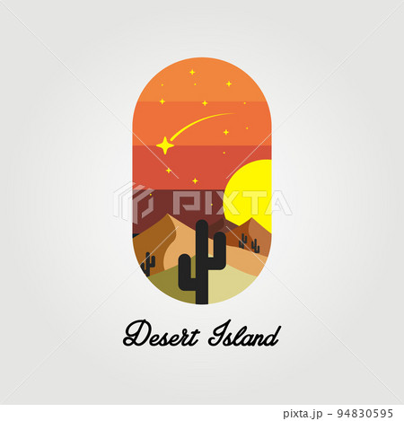 Desert island poster, cactus logo vector illustration design graphic, template 94830595
