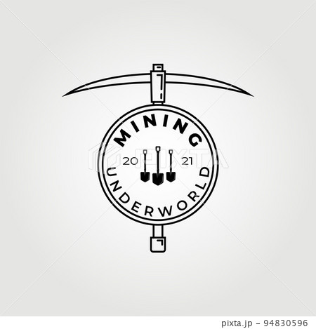 line art mining logo vector illustration design , pickaxe mining logo 94830596