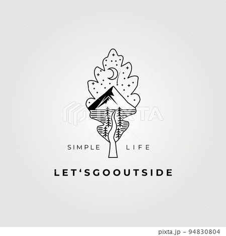 outdoor adventure , fantasy oak leaf logo , creative and clever logo vector, mountain illustration design outdoor adventure , fantasy oak leaf logo , creative and clever logo vector, mountain illustration design 94830804