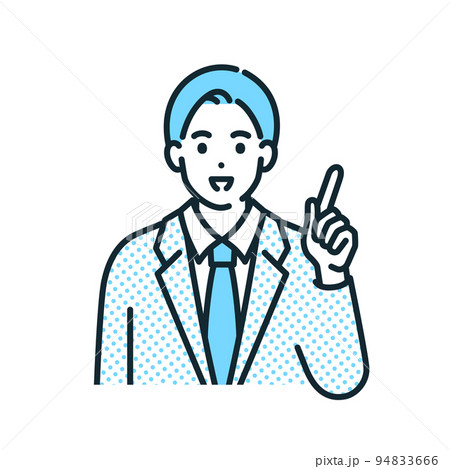 笑顔でおすすめポイントを解説するビジネスマンのイラスト素材。 94833666