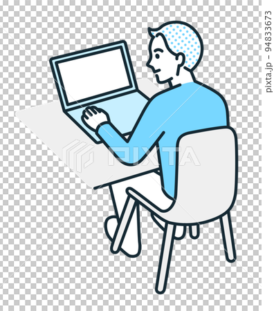 A man sitting at a desk. Illustration material of a businessman working on a personal computer. 94833673