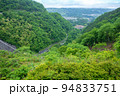 秩父さくら湖　浦山ダム　天端から秩父盆地方面の眺め　早朝新緑の風景 94833751