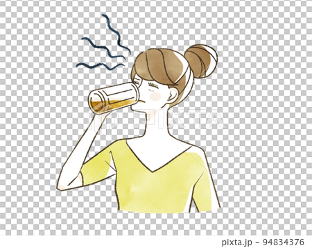 一個女人面帶猙獰地喝著啤酒 一個女人面帶猙獰地喝著啤酒 94834376