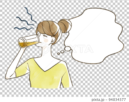 一個女人面帶猙獰地喝著啤酒 一個女人面帶猙獰地喝著啤酒 94834377