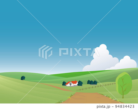 夏の北海道草原風景 94834423