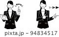 案内、ポイントを指差しする女性会社員（白黒） 94834517