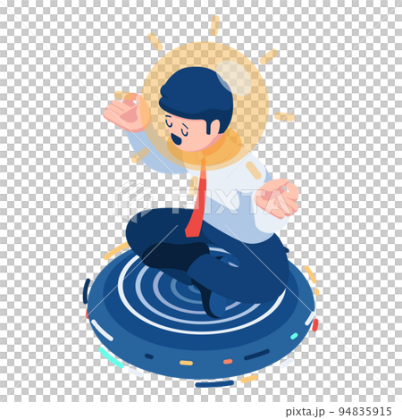 Isometric Businessman doing Meditation with Light Bulb on His Head Isometric Businessman doing Meditation with Light Bulb on His Head 94835915