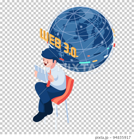 Isometric Businessman with Web 3.0 World Globe Isometric Businessman with Web 3.0 World Globe 94835917