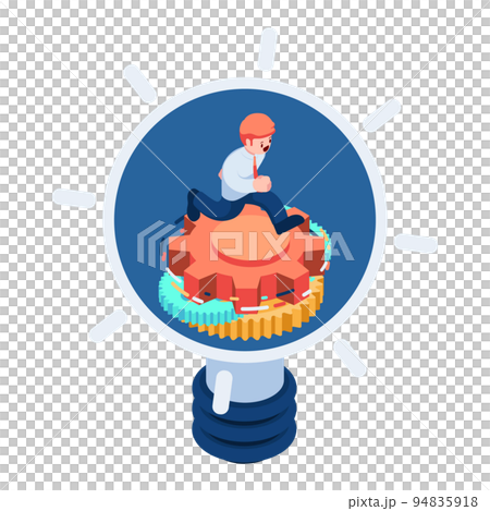 Isometric Businessman Working Hard Inside Light Bulb 94835918