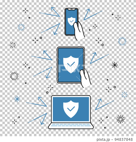 網絡安全 一組數字設備，例如智能手機、平板電腦和個人電腦 94837848