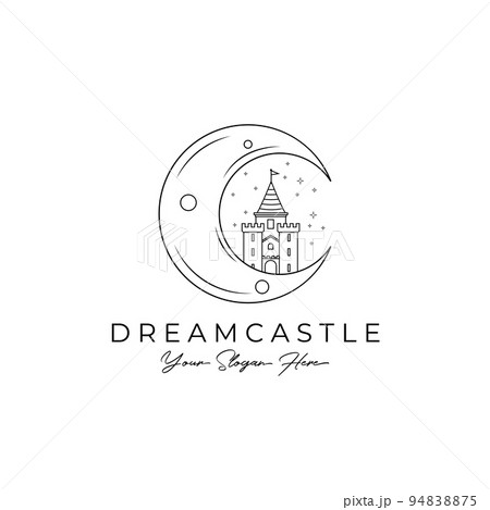 Dream Castle line art logo vector illustration design, castle on the moon logo Dream Castle line art logo vector illustration design, castle on the moon logo 94838875