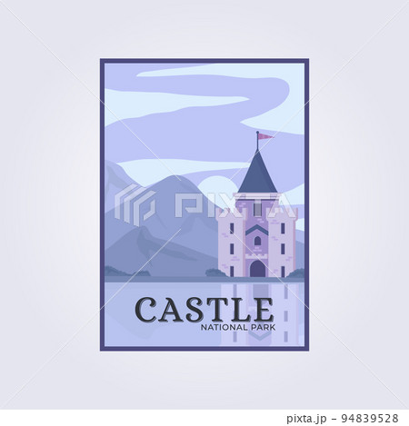 Castle illustration poster vector, banner lake water design icon scenic, beautiful poster, landscape poster with castle Castle illustration poster vector, banner lake water design icon scenic, beautiful poster, landscape poster with castle 94839528