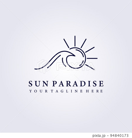wave ocean sunset sunrise logo vector illustration design simple minimal line art icon symbol 94840173
