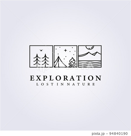 background travel adventure camping logo life style vector icon symbol label sign abstract campfire outdoor forest mountain 94840190