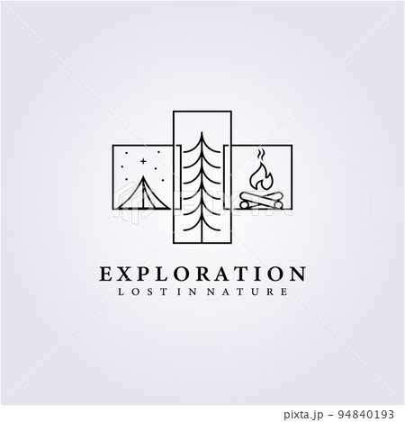 aesthetic camping adventure campfire forest logo vector illustration design icon symbol label background sign print apparel 94840193