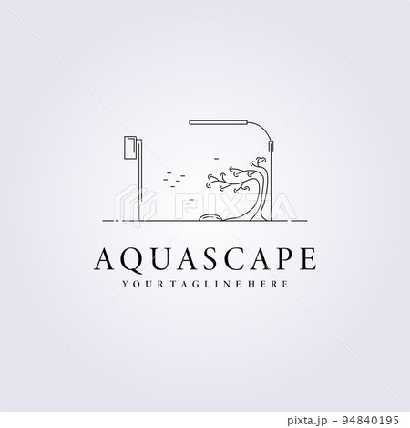 Aquascape aquarium bonsai plant logo icon symbol label background template sign vector illustration design line art 94840195