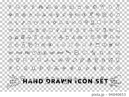 かわいい手描きのアイコンセット 飾り あしらい キラキラ 星 ハート 矢印 94840653