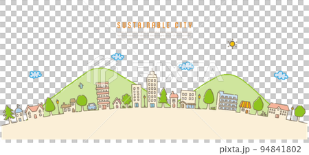 Vector illustration of a cityscape with mountains in the background (hand-drawn crayon touch) Vector illustration of a cityscape with mountains in the background (hand-drawn crayon touch) 94841802