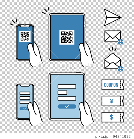 A set of icons for users / participation registration, invitation / introduction, and coupon issuance acquisition on smartphones and tablets 94841952