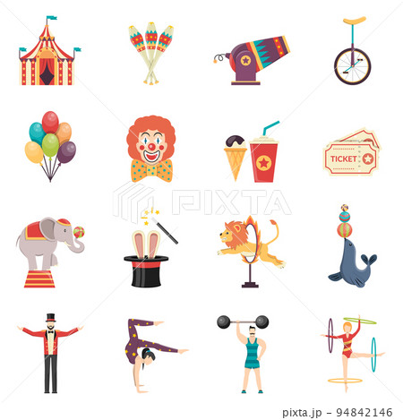 Circus Performance Flat Color Icons Set 94842146