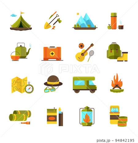Camping Hiking Adventure Flat Icons Set 94842195