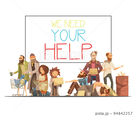 Homeless People Cartoon Style Illustration 94842257