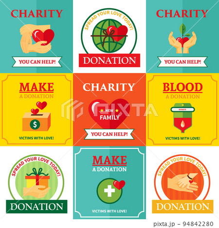 Charity Emblems Design Flat Icons Composition 94842280