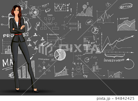 Business woman doodle background 94842425
